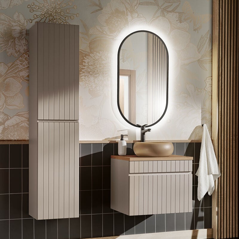 Petits-meubles - Ensemble meuble simple vasque 60cm et colonne Zelie Cachemire et Bois