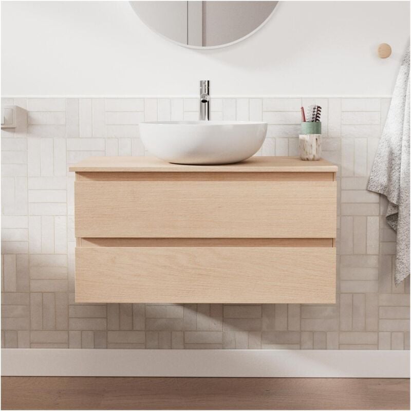 Mob-in - Ensemble meuble simple vasque sorrento 80 cm + vasque