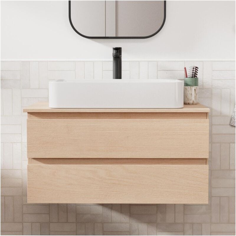 Mob-in - Ensemble meuble simple vasque 80 cm + vasque saddy