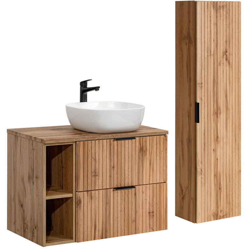 Petits-meubles - Ensemble meuble simple vasque 80cm 2 niches et colonne Adriel Bois
