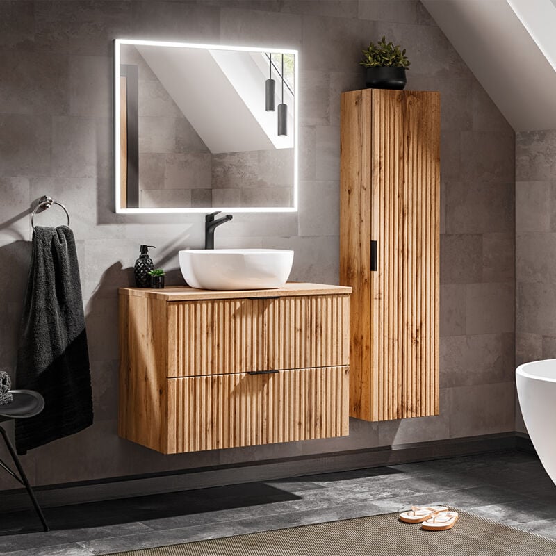 Petits-meubles - Ensemble meuble simple vasque 80cm et colonne Adriel Bois