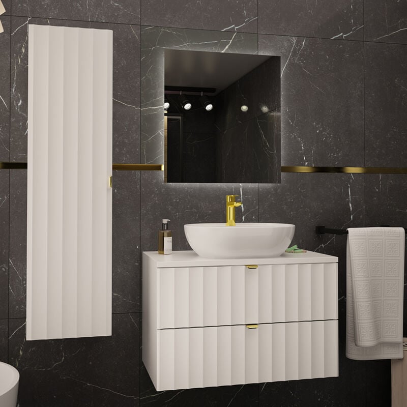 Petits-meubles - Ensemble meuble simple vasque 80cm et colonne Lexa Blanc