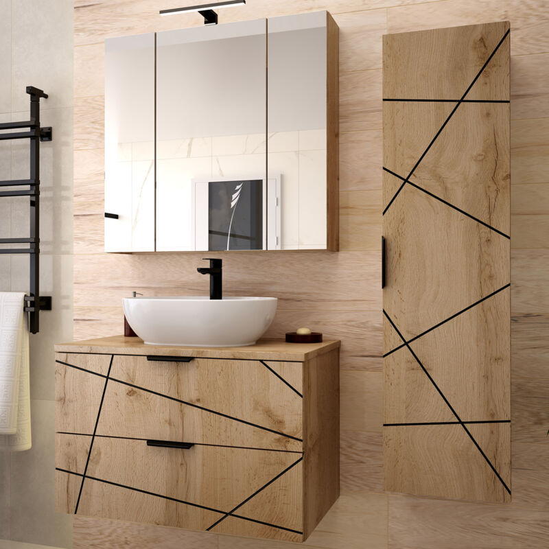 Petits-meubles - Ensemble meuble simple vasque 80cm et colonne Teren Bois