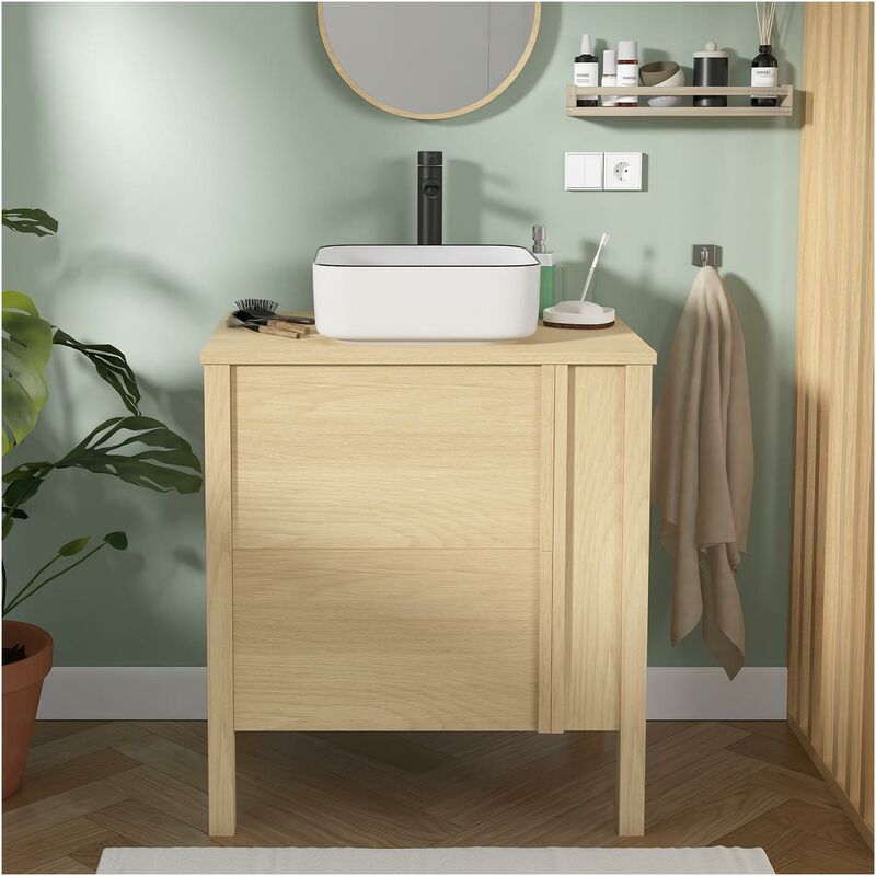 Mob-in - Meuble simple vasque 70cm chêne nesto porte lisse + vasque