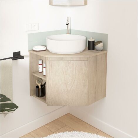 Ensemble meuble simple vasque décor chêne 45cm + vasque + robinet SORRENTO - Décor chêne