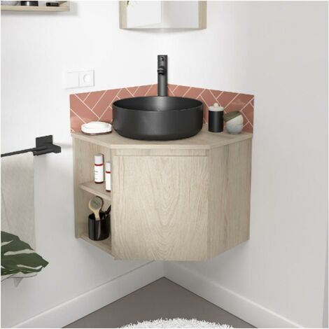 Ensemble meuble simple vasque décor chêne 45cm + vasque SORRENTO - Décor chêne