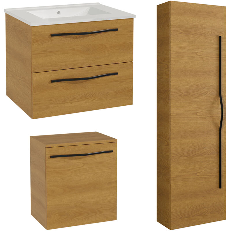 Petits-meubles - Ensemble meuble simple vasque encastrée 60 cm armoire et colonne Douglas Bois