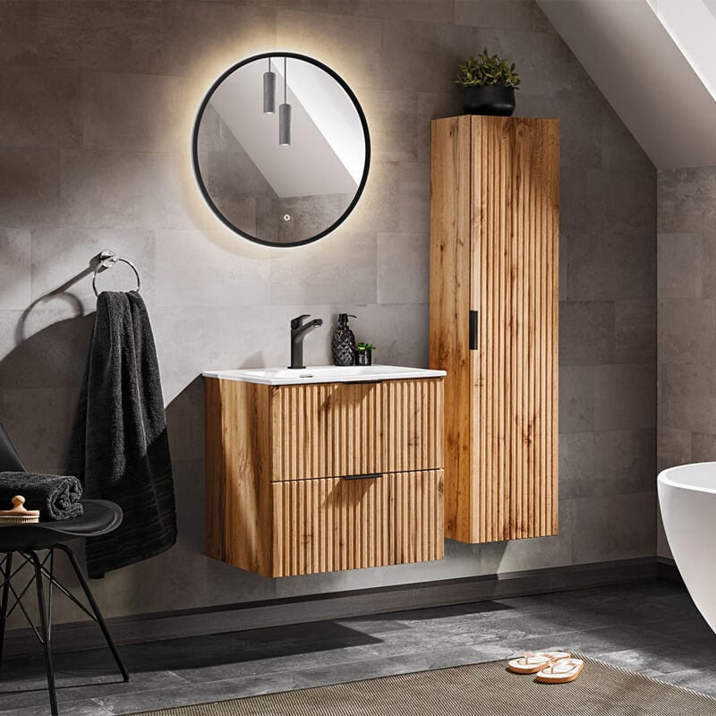 Petits-meubles - Ensemble meuble simple vasque encastrée 60cm et colonne Adriel Bois