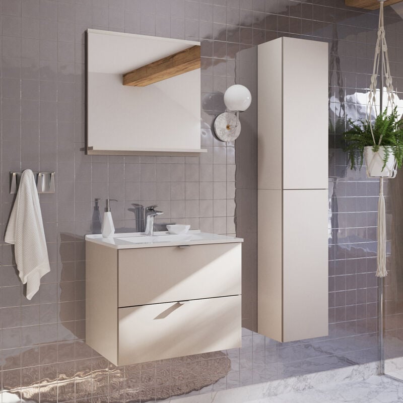 Petits-meubles - Ensemble meuble simple vasque encastrée 60cm et colonne Azel Cachemire