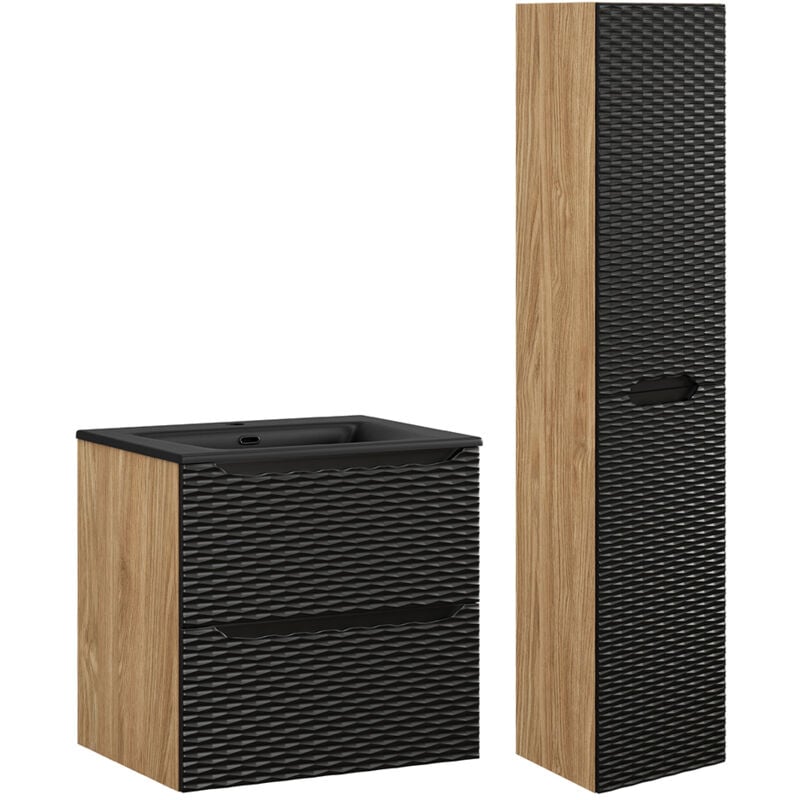 Petits-meubles - Ensemble meuble simple vasque encastrée 60cm et colonne Elora Noir et bois