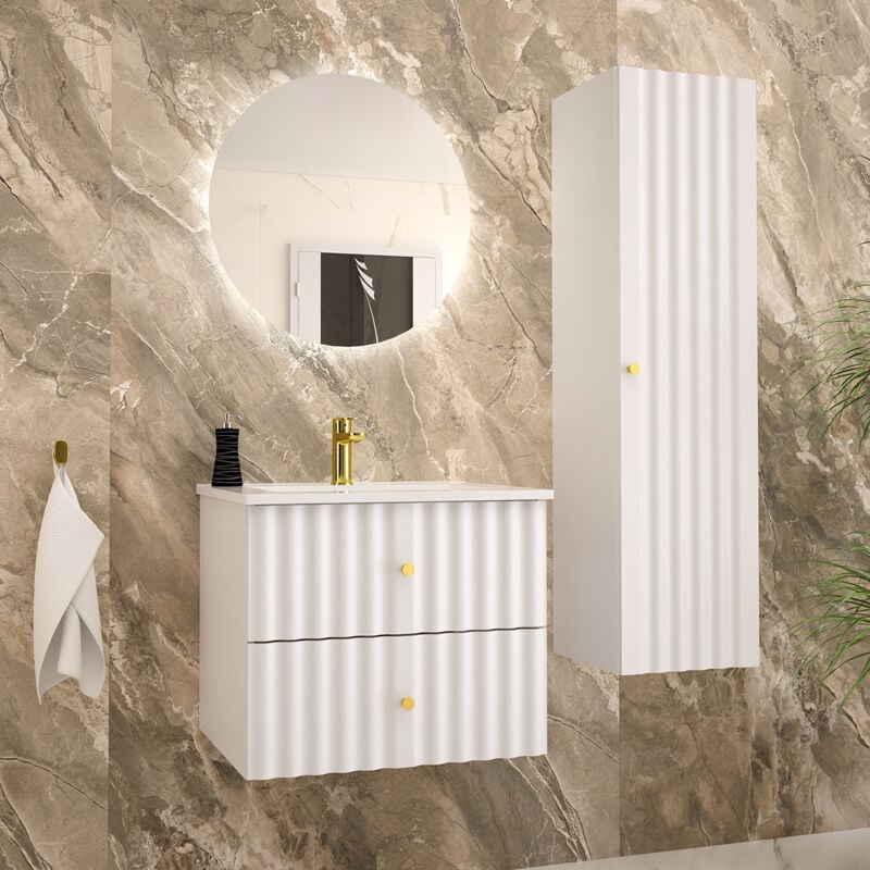 Petits-meubles - Ensemble meuble simple vasque encastrée 60cm et colonne Izae Blanc