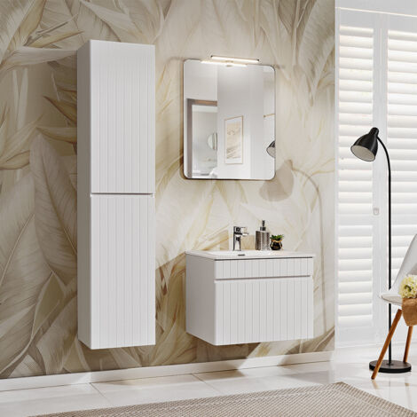 Ensemble meuble simple vasque encastrée 60cm et colonne Zelie Blanc
