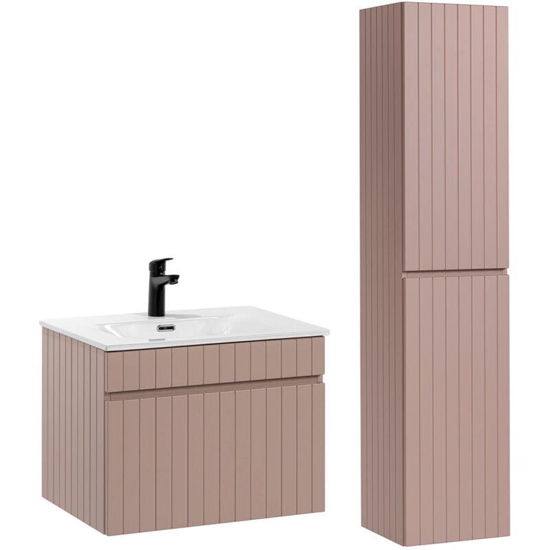 Ensemble meuble simple vasque encastrée 60cm et colonne Zelie Rose