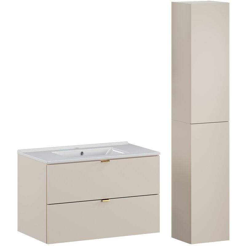 Petits-meubles - Ensemble meuble simple vasque encastrée 80cm et colonne Azel Cachemire