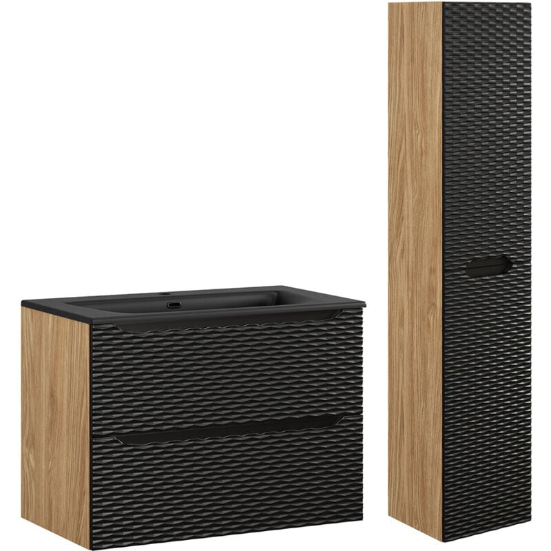 Petits-meubles - Ensemble meuble simple vasque encastrée 80cm et colonne Elora Noir et bois