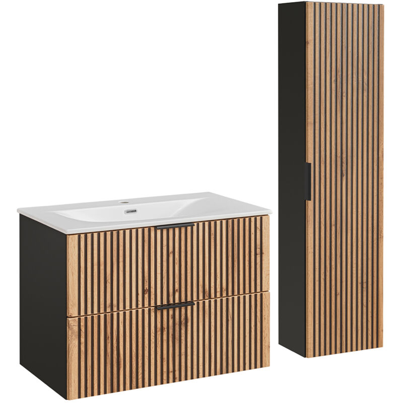 Petits-meubles - Ensemble meuble simple vasque encastrée 80cm et colonne Gaia Bois et Noir