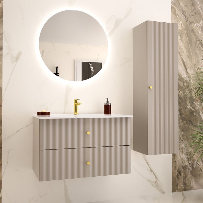 Petits-meubles - Ensemble meuble simple vasque encastrée 80cm et colonne Izae Cachemire