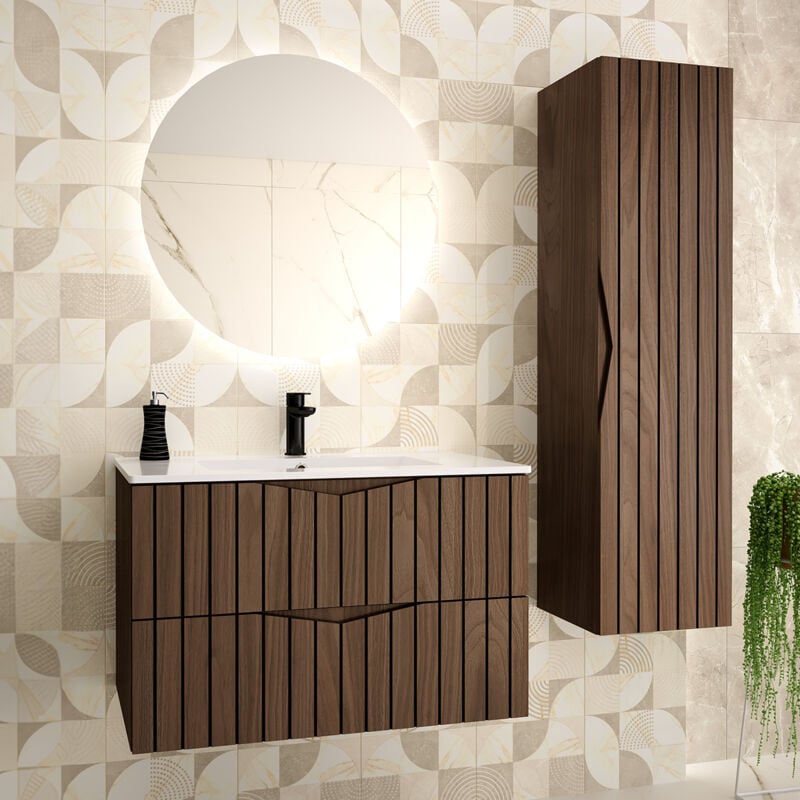 Petits-meubles - Ensemble meuble simple vasque encastrée 80cm et colonne Siena bois et noir