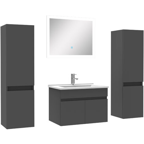 Ensemble meuble simple vasque L.60cm avec colonne + miroir Anthracite