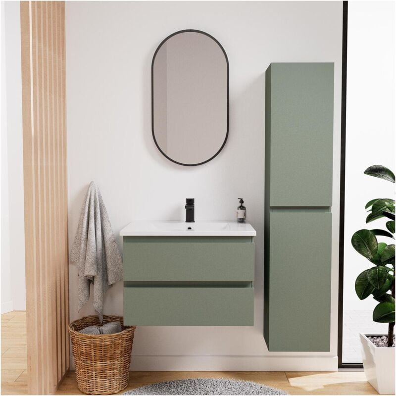 Mob-in - Ensemble meuble simple vasque 60 cm + robinet neto + miroir Pepper + Colonne Sorrento