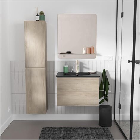 Ensemble meuble simple vasque SORRENTO 60 cm + robinet + miroir + Colonne