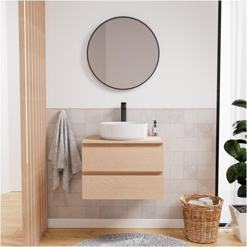 Mob-in - Ensemble meuble simple vasque sorrento 60 cm + vasque + robinet + miroir