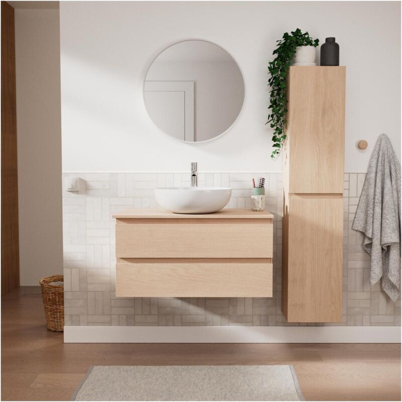 Mob-in - Ensemble meuble simple vasque sorrento 80 cm + vasque + robinet + miroir + colonne