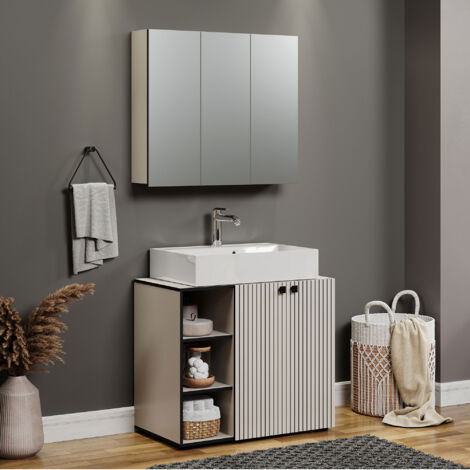 Ensemble meuble sous-lavabo et armoire de toilette gris perle - FRUTZ