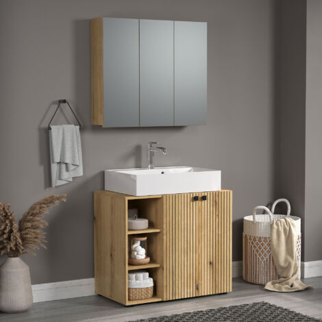Ensemble meuble sous-lavabo et armoire de toilette naturel - FRUTZ