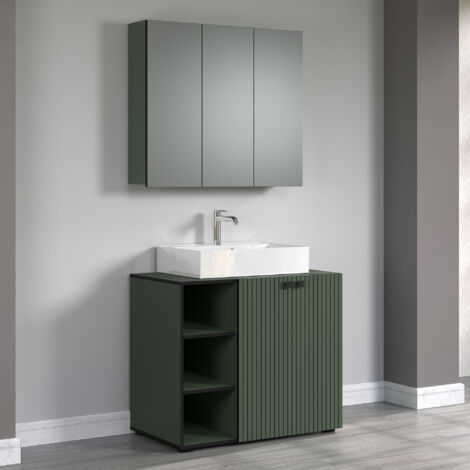 Ensemble meuble sous-lavabo et armoire de toilette vert foncé - FRUTZ