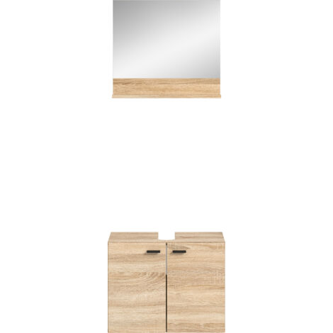 Ensemble meuble sous lavabo et miroir décor chêne - BOSTOZ