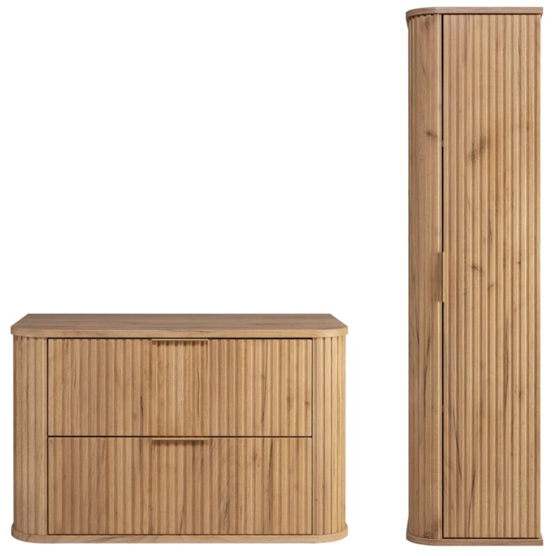 Ensemble meuble sous vasque 80 cm et colonne 35/139 cm à suspendre GLAMOUR CHÊNE CRAFT D'OR