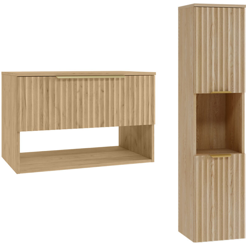 Petits-meubles - Ensemble meuble sous-vasque 80 cm et colonne Dania Bois