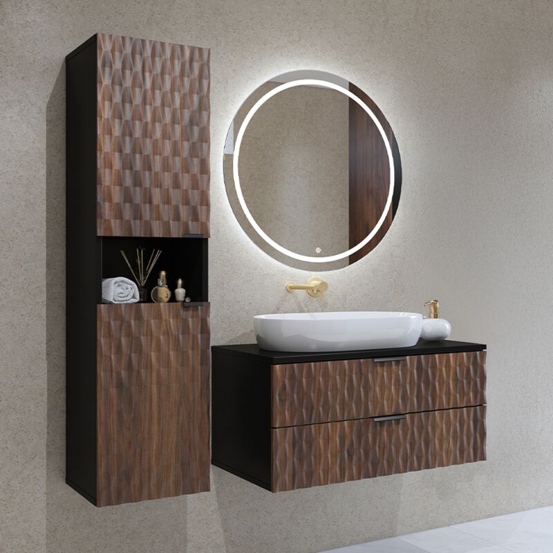 Petits-meubles - Ensemble meuble sous-vasque 80 cm et colonne Nevia Bois et Noir