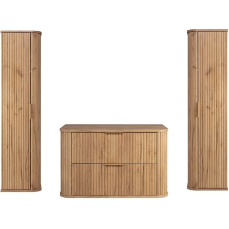 Ensemble meuble sous vasque 80 cm et deux colonne 35/139 cm à suspendre GLAMOUR CHÊNE CRAFT D'OR