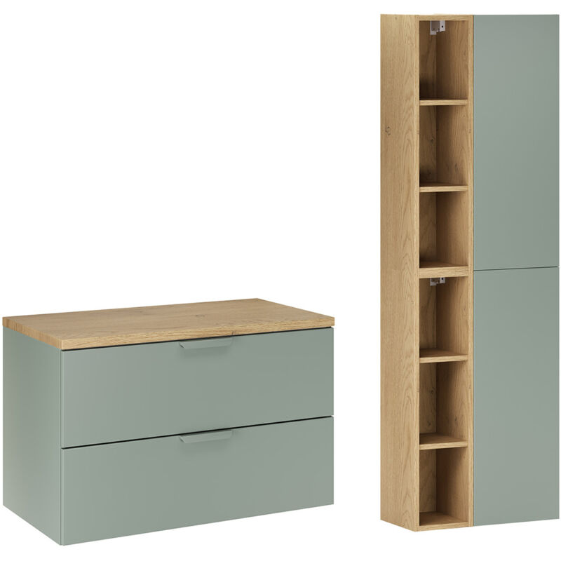 Ensemble meuble sous-vasque 80cm et colonne Oria Vert mat