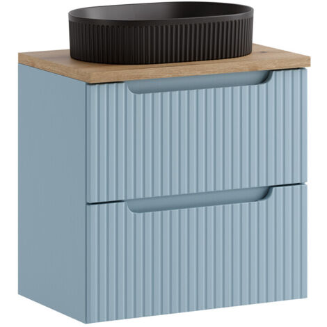 Ensemble meuble sous vasque avec plan chêne et vasque BEYOND noir 60 cm NOVA DENIM bleu