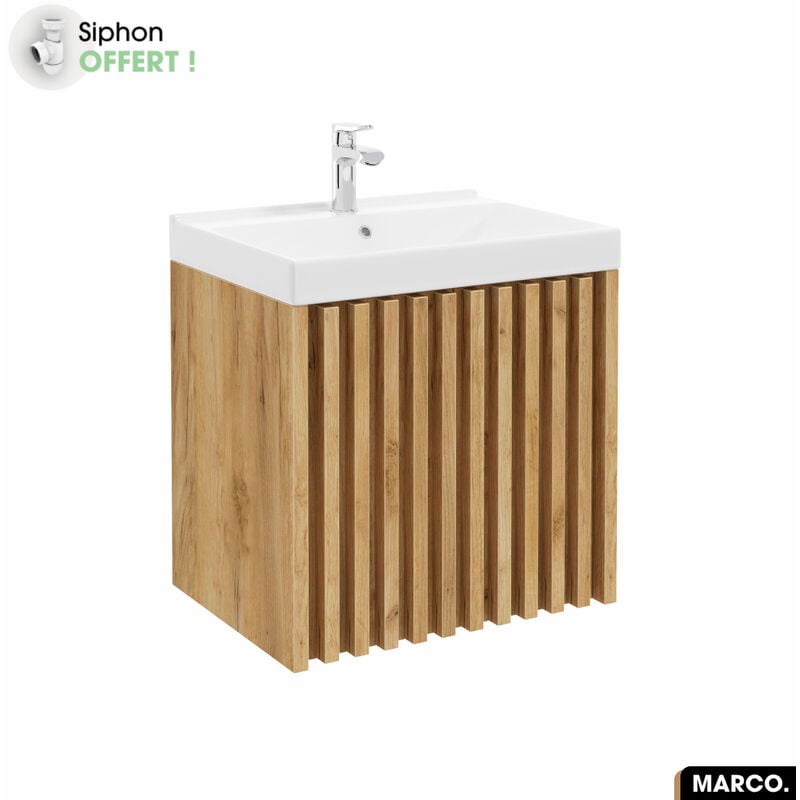 Ensemble meuble sous vasque avec vasque à encastrer - Siphon offert marco Oak 60 x 56 x 45 cm