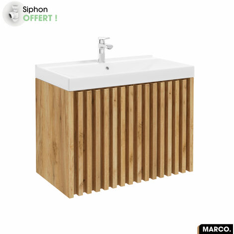 Ensemble meuble sous vasque avec vasque à encastrer - Siphon OFFERT  MARCO  Oak  80 x 56 x 45 cm