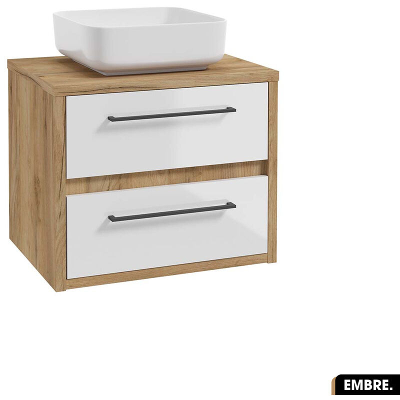 Ensemble meuble sous vasque avec vasque à poser - Siphon offert embre Blanc 60 x 50 x 45 cm