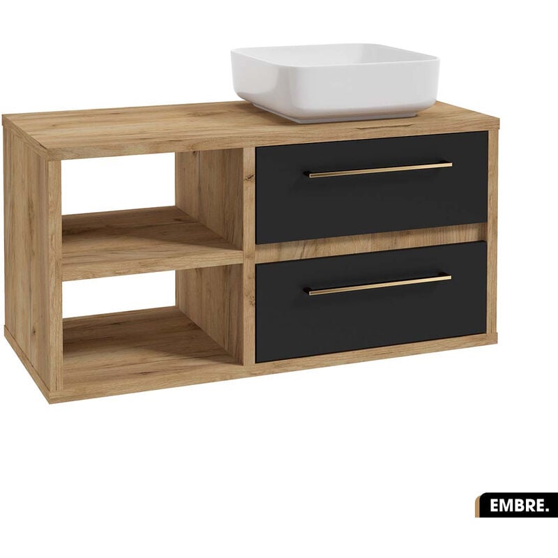 Otitec - Ensemble meuble sous vasque avec vasque à poser - Siphon offert embre Noir 100 x 50 x 45 cm