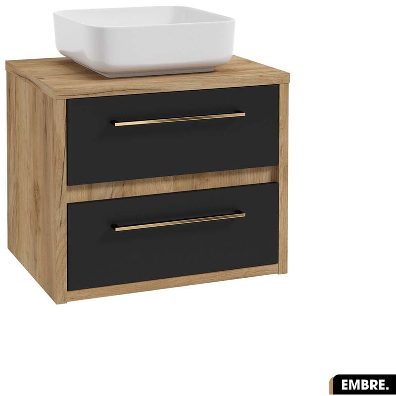 Ensemble meuble sous vasque avec vasque à poser - Siphon OFFERT EMBRE Noir 60 x 50 x 45 cm