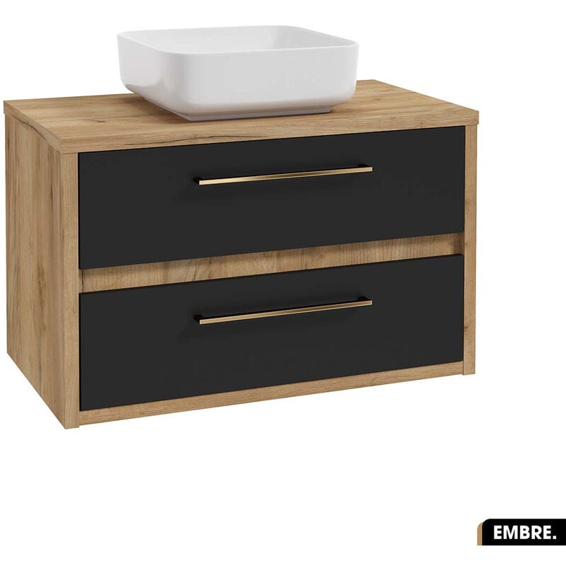 Ensemble meuble sous vasque avec vasque à poser - Siphon offert embre Noir 80 x 50 x 45 cm