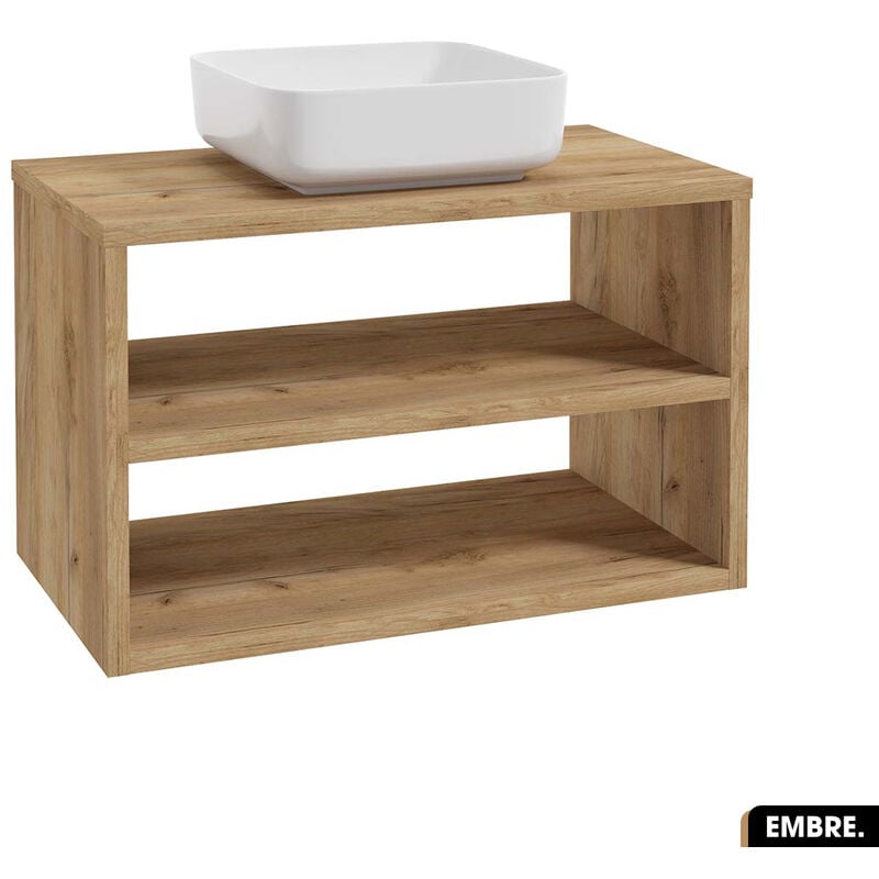 Ensemble meuble sous vasque avec vasque à poser - Siphon offert embre oak 80 x 50 x 45 cm