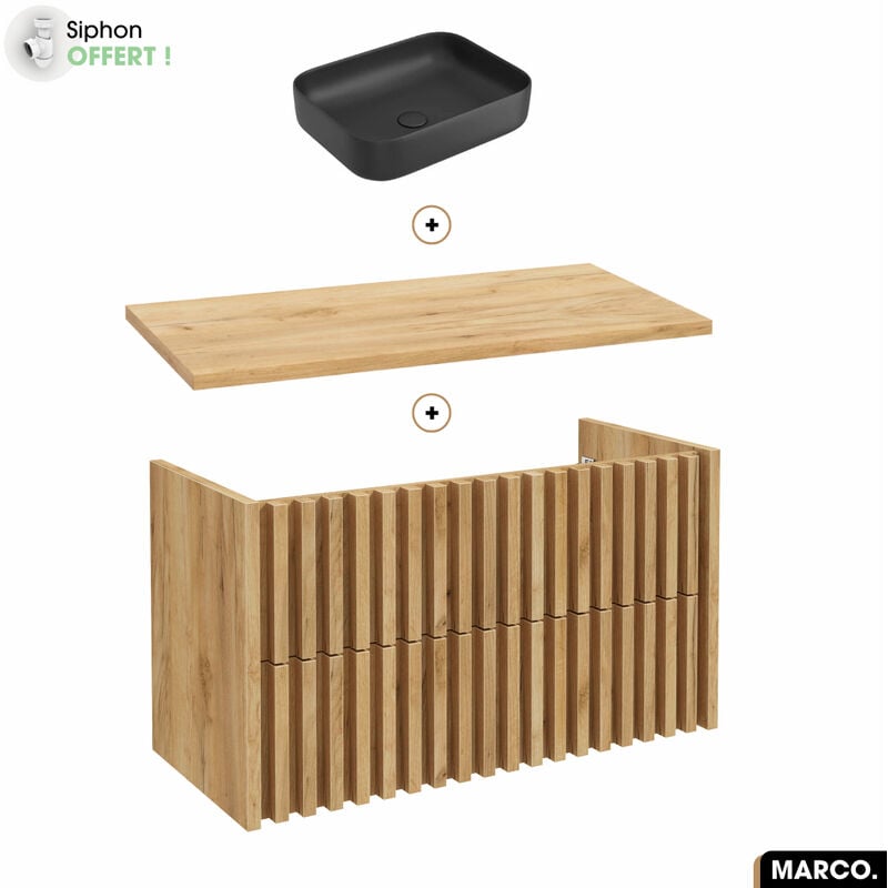 Ensemble meuble sous vasque avec vasque à poser - Siphon offert marco oak 100 x 56 x 45 cm