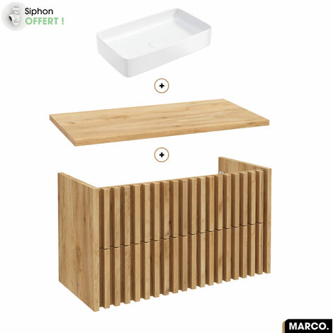 Ensemble meuble sous vasque avec vasque à poser - Siphon OFFERT  MARCO  OAK  100 x 56 x 45 cm