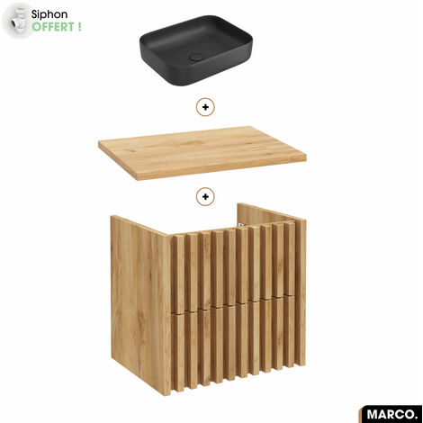 Ensemble meuble sous vasque avec vasque à poser - Siphon OFFERT  MARCO  OAK  60 x 56 x 45 cm