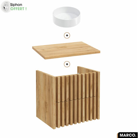 Ensemble meuble sous vasque avec vasque à poser - Siphon OFFERT  MARCO  OAK  60 x 56 x 45 cm