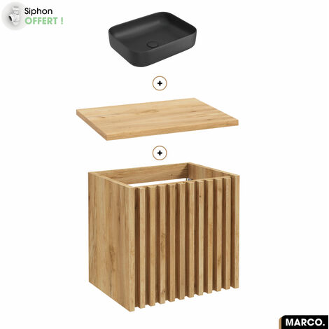 Ensemble meuble sous vasque avec vasque à poser - Siphon OFFERT  MARCO  OAK  60 x 56 x 45 cm