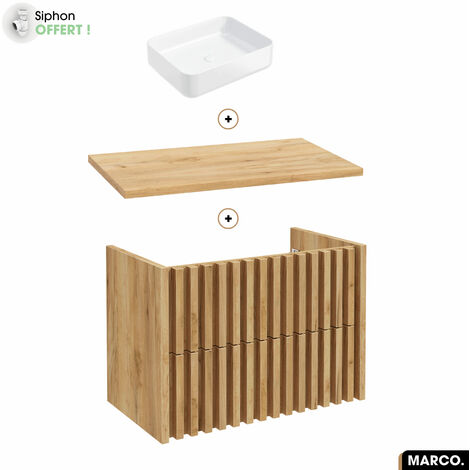 Ensemble meuble sous vasque avec vasque à poser - Siphon OFFERT  MARCO  OAK  80 x 56 x 45 cm
